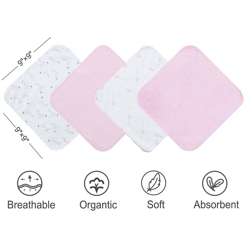 softan Baby Washcloths, 24Pack Baby Wash Cloths Extra Soft & Ultra Absorbent, Baby Towels and Washcloths Face Towel Unisex for Boys Girls Body, Washclothes Gentle on Sensitive Skin, 9x9 Flamingos - Image 5